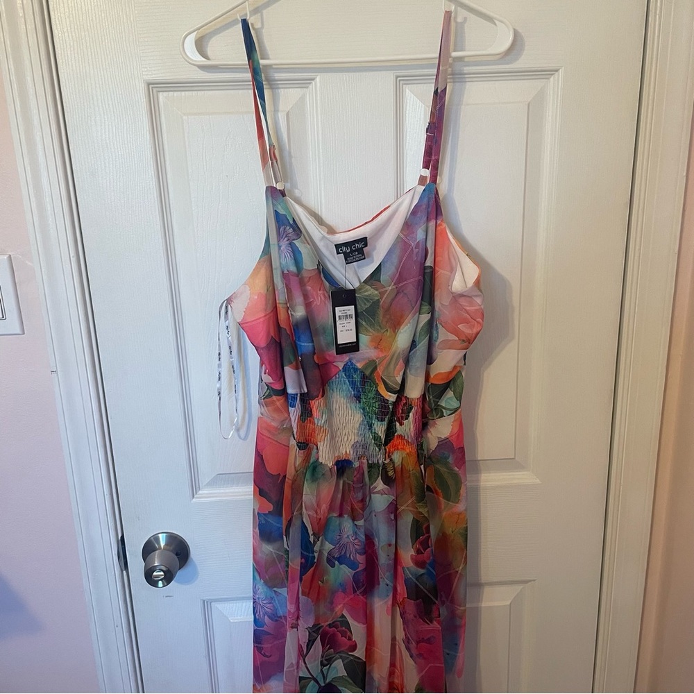 City Chic Floral High Low Maxi Dress with Spaghetti Straps